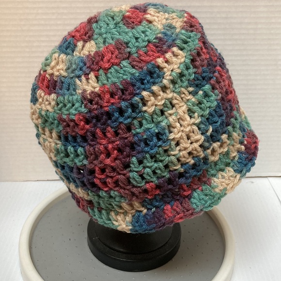 BEANIE CAP Multicolored Rainbow Handmade Crochet UNISEX One Size Fits Most - Picture 9 of 15